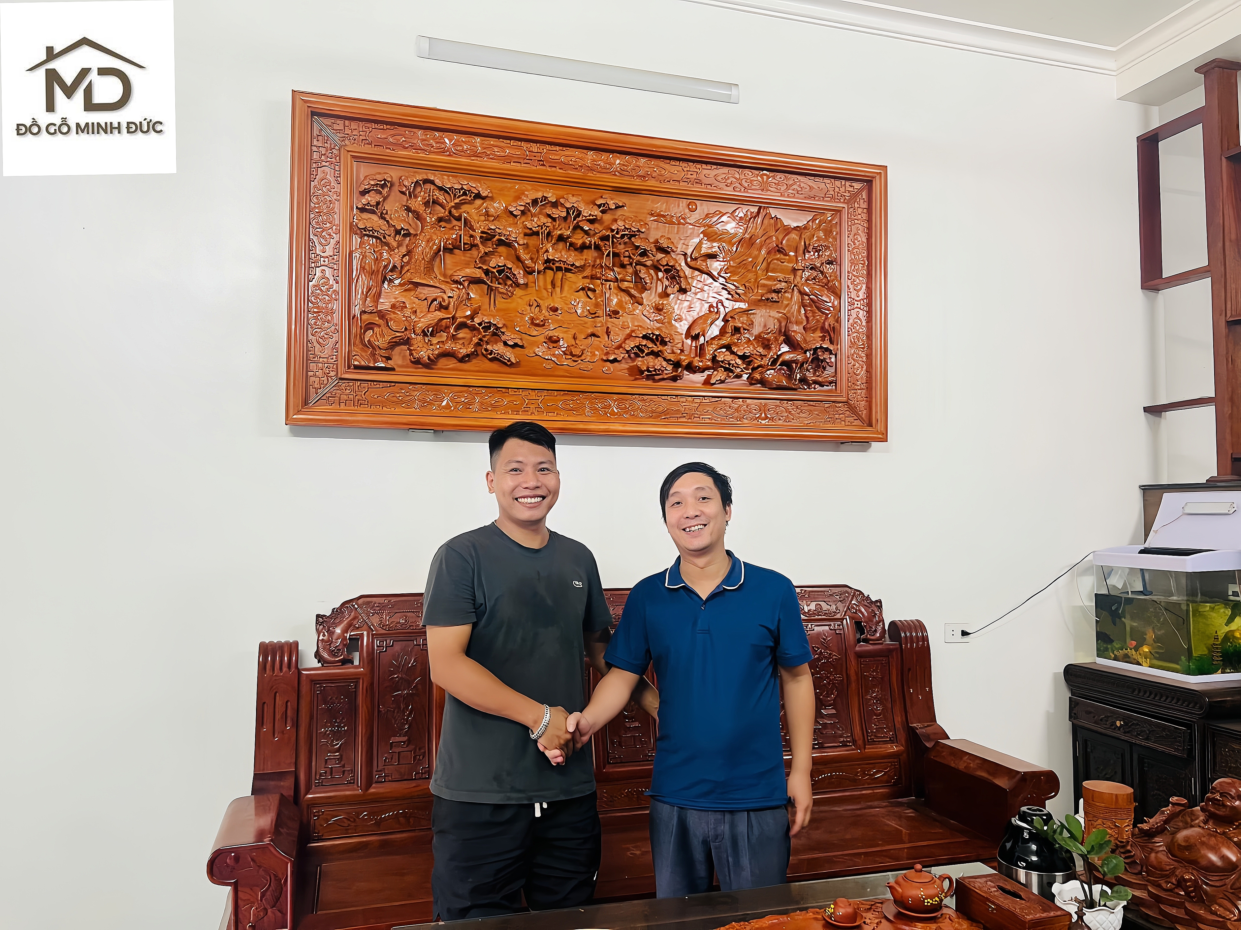 tranh gỗ uyên ương phù dung 